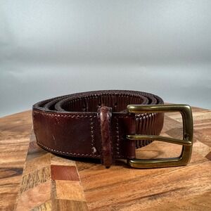 Tommy Bahama Mens Genuine Leather Belt Brown Woven Design Brass Buckle Size 40